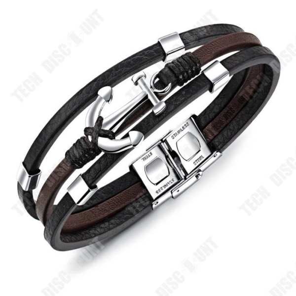 TD® Personlighed mode anker multilag titan stål Armbånd i læder retro mænds hånd smykker Armbånd i læder 210mm