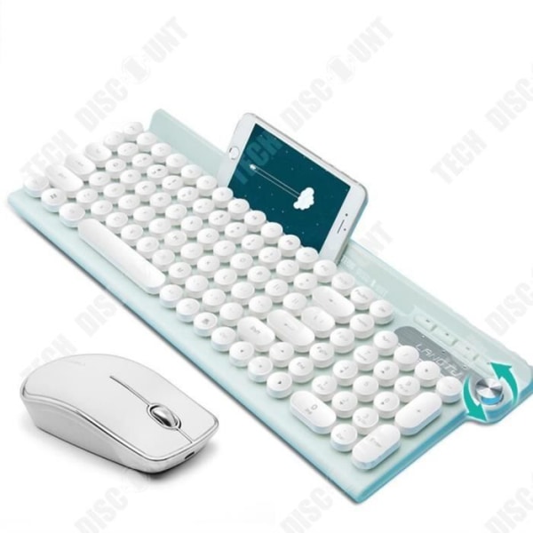 TD® Retro Dot Tangentbord Trådlös Mute Mouse Set Uppladdningsbar tjejer Söt litet kontor Specialtypning