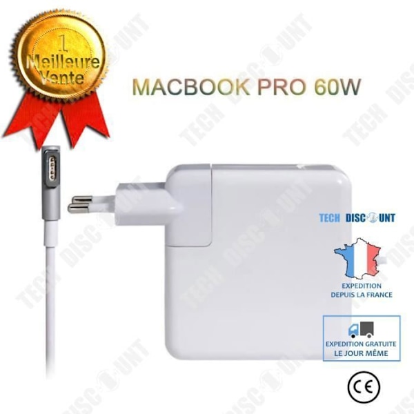 Laddare 60W - TECH DISCOUNT - För MacBook Air/Pro - Vit - Säkerhetsskydd