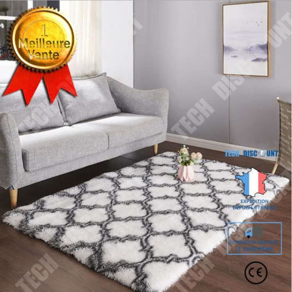 TD® GOGOLOVING Shaggy Vardagsrumsmatta - Plysch vit kalebassmönster -160 X 230 cm