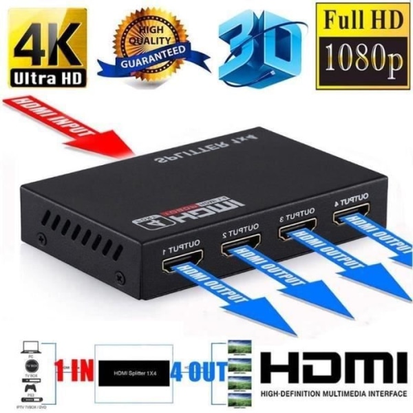 4-ports HDMI splitter INN® Stöd 3D 4K 1080p HD 1 ingång 4 utgångar Stöd för PC, Set-top Box, Blu-ray DVD och TV