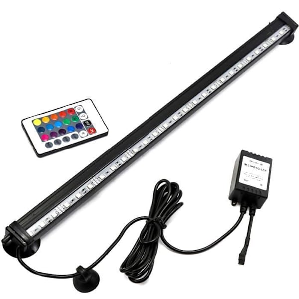 Multifarvet LED-lys RGB LED undervandslampe til akvarium, vandtæt + fjernbetjening, BUBBLE LAMP AKVARIUM 46CM-16 FARVER (UK)
