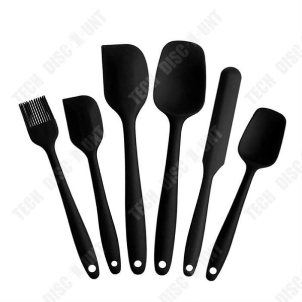 TD® 6-delat set silikonspatel oljeborste köksredskapsverktygssats svart non-stick matlagningssked