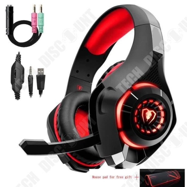 Gaming headset til PS4 Xbox One - TD® - Støjdæmpende mikrofon - LED lampe - Stereo bas - Volume kontrol - Justerbar mikrofon
