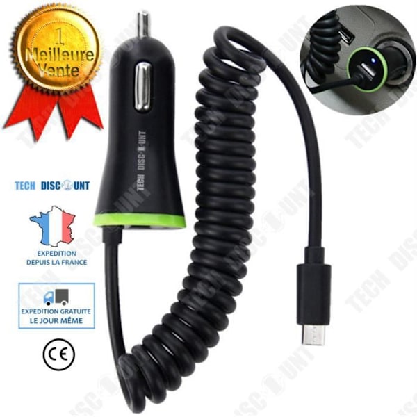 Billaddare - TD® - Fjädersladd - Snabbladdning - 12-24V - Intelligent skydd svart
