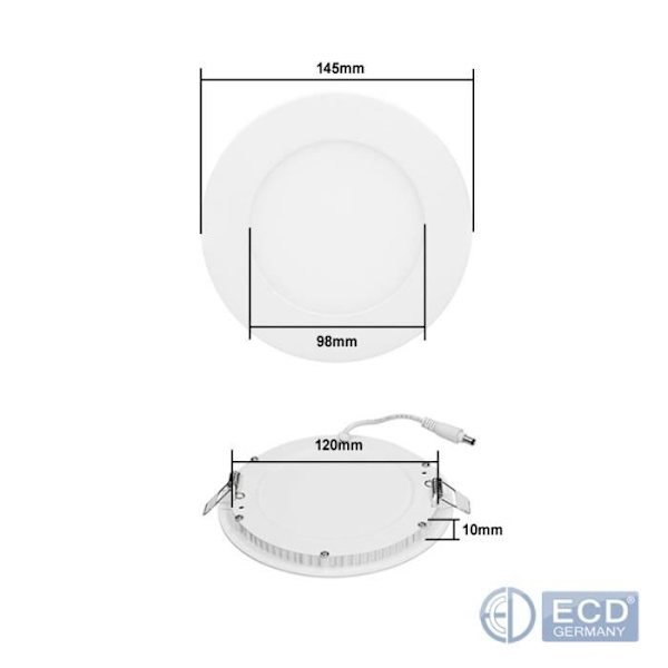 ECD Saksa 2 x Ultrathin LED-paneeli 9W - Pyöreä Ø14.2 cm - SMD 2835 - 220-240 V - 575 Lumens - Kattovalaisin