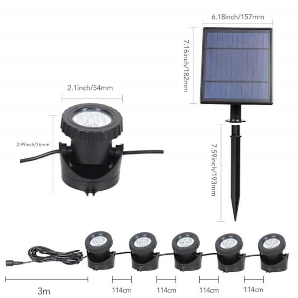Set med 5 utomhus LED solar spotlights - Märke - Modell - Justerbar vinkel - RGB färg - Vattentät IP65