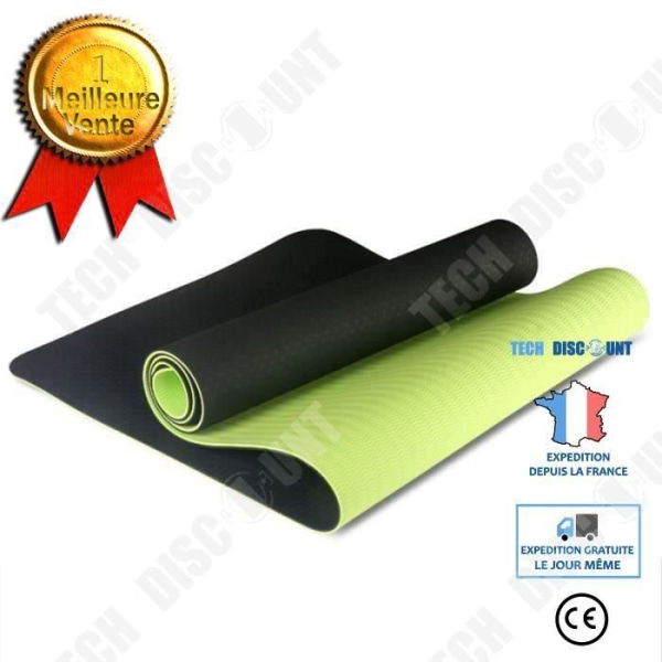 Antislip tofarvet TPE yoga måtte 6mm - TD - 183cm - grøn - barfodet - fitness Svart