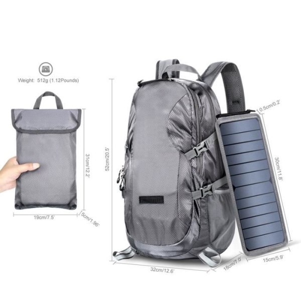 Ryggsäck - Ej specificerat - Fällbar solenergi - 50L - Unisex - Vandring Grå