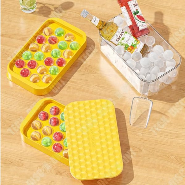 TD® Ice Cube Mould Ice Cube Making Hushållens runda iskubsförvaring med lock Artefakt för iskub i silikon