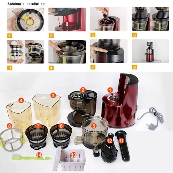 Stor kaliber juicemaskin multifunktionell hushållsautomatisk juicepresshastighet bärbar multifunktionshushåll Röd