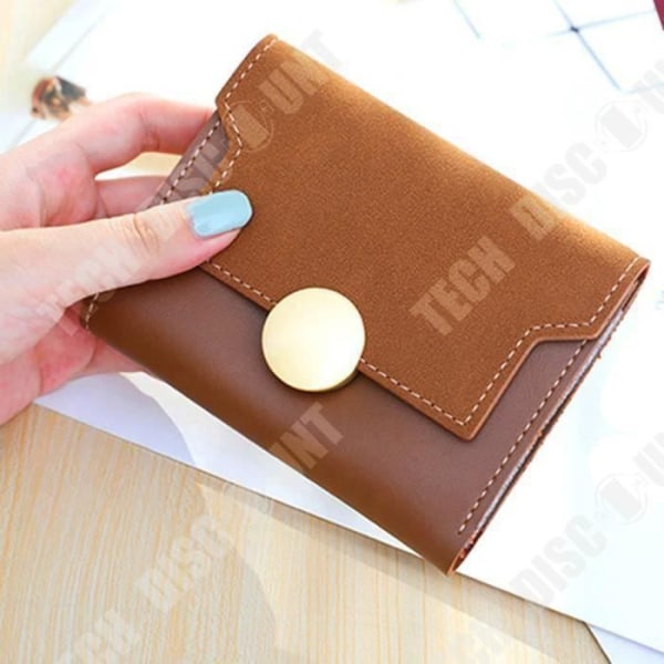 TD® Double Texture Brun PU-läderplånbok för kvinnor Korthållare Bi-material imiterad mocka Handväska med tryckknapp