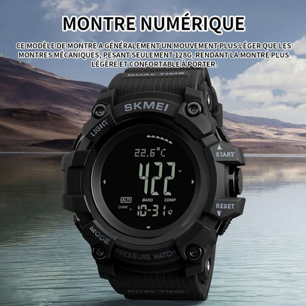 Digital klocka - TD® - Sport - Vattentät 30m - PU-rem - Svart Svart