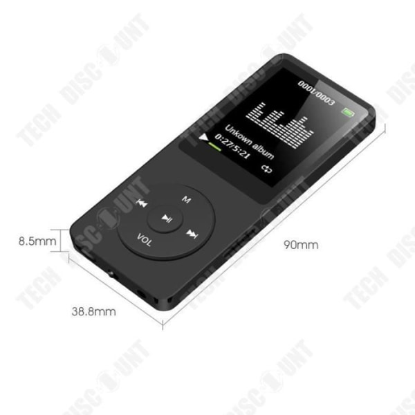 TD® JS-01 sports MP3-afspiller med MP4-skærm, kompatibel med hukommelseskort, 1.8-musikafspilning, sort, effektiv og transportabel.