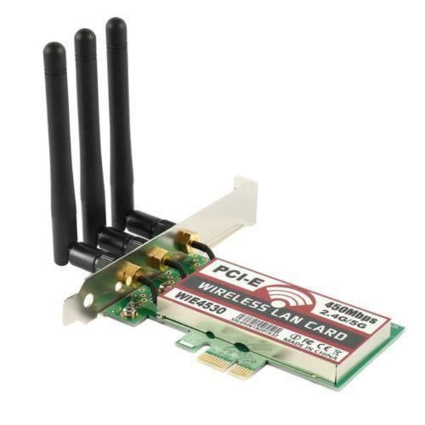 Adapter til trådløst Wi-Fi PCI-E Express 450Mbps med 3 stk. LAN-antenner til Windows 7-8-10-XP AC990