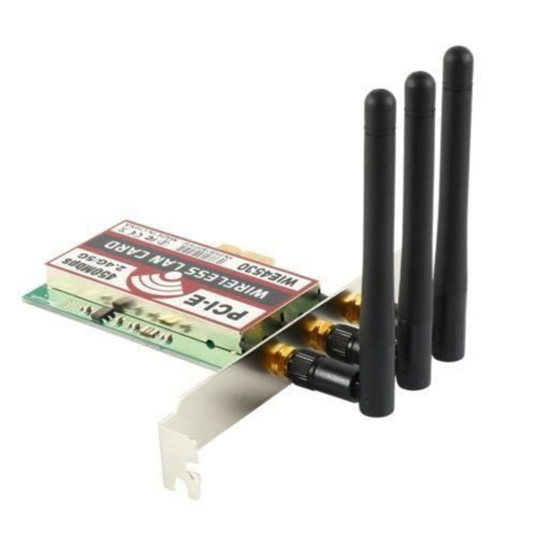 Adapter til trådløst Wi-Fi PCI-E Express 450Mbps med 3 stk. LAN-antenner til Windows 7-8-10-XP AC990