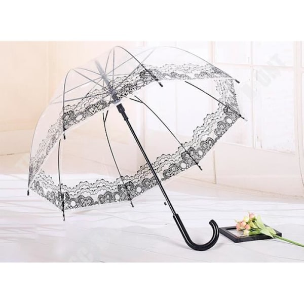 TD® Transparent Paraply Automatisk Bell Dome öppning Cane Bröllop Spets utskrift