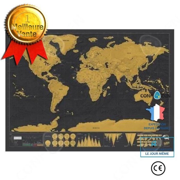CONFO Scratch Off World Map Reseaffisch (82x59cm), Skrapa av världskartan, Skrapa bort platserna du har besökt, Dekorativt