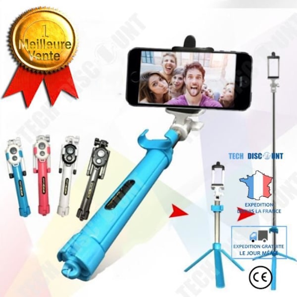 Selfiepinne - TD® - Teleskopisk stativ Self-stick blå - Bluetooth - Hög kvalitet - Rolig design