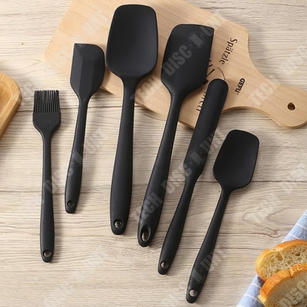 TD® 6-delat set silikonspatel oljeborste köksredskapsverktygssats svart non-stick matlagningssked