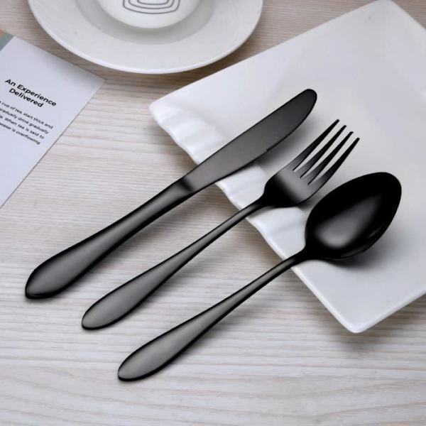 Noir Coutellerie-Couverts, 24 Stykker Kniv I Rustfrit Stål Ske Gaffel Sæt til 6 Personer (sort, 6 sæt)