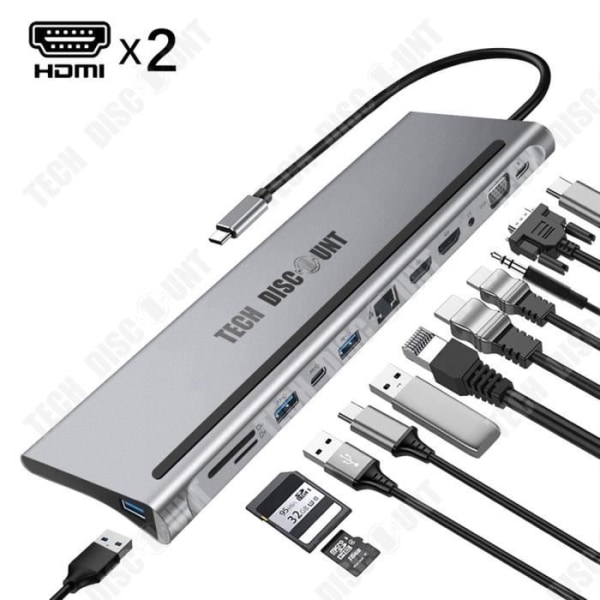 TD® MTS 12-i-1 Type-C Multi-Function Extension Dockningsstation USB-C till Dual HDMI USB3.0HUB PD Snabbladdning