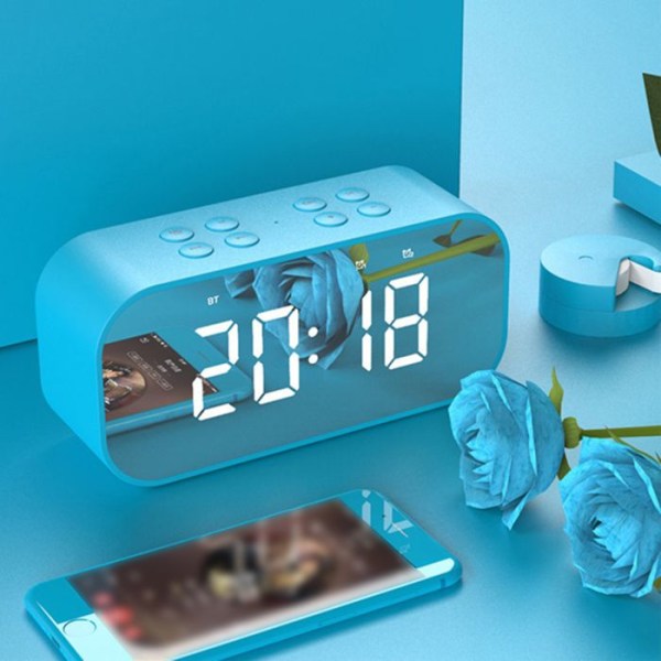 TD® Bluetooth-högtalare acve LED Digital klocka Väckarklocka Spegel Trådlös Bluetooth-högtalare Support TF USB Musikspelare Blå