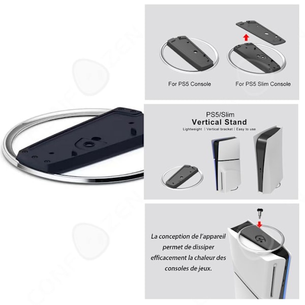 C Støtte til konsol 155x14x155mm vertikal base, pladsbesparende vertikal støtte til PS5 slim disk digital sort kompatibel