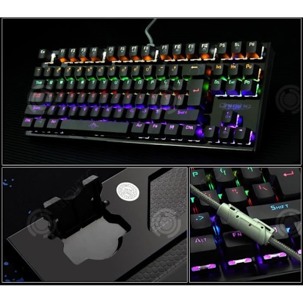 INN® 87 Key Professional Wired USB Bakgrundsbelyst mekaniskt speltangentbord med ergonomisk fjäderbelastad design - Vit A5820