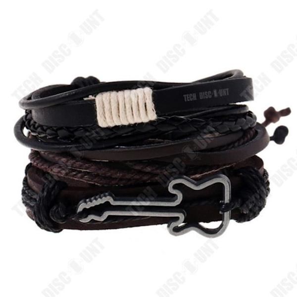 TD® Enkelt retro vævet læderarmbånd i europæisk og amerikansk stil, guitarlæderarmbånd i legering, multilags kombination