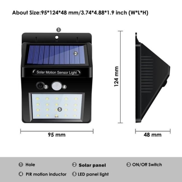 Utomhussollampa - ONEVER - 20 LED med rörelsesensor - Svart