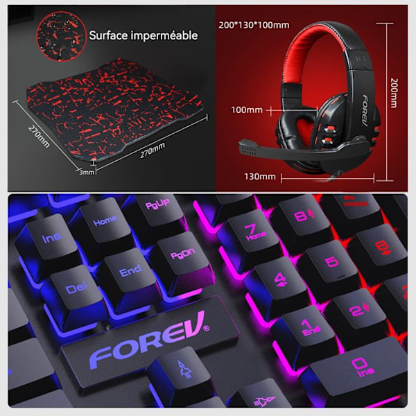 Tastatur og Mus - TD® - Genopladelig Sæt - 7-farvet Baggrundsbelysning - 3600 DPI - 104 Taster
