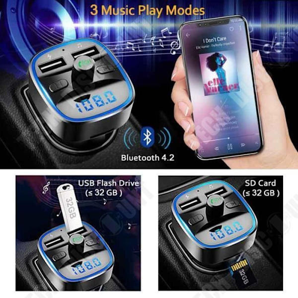 TD® FM Lähetin Langaton Bluetooth Handsfree LED Auto - Autolaturin Tupakansytytin - Handsfree MP3 Soitin, FM