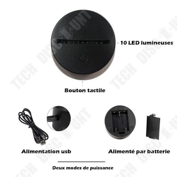 TD® Kosketusoptiinen koristevalaisin 7 väriä optinen illuusio - kisamalli - alhainen kulutus USB-kaapelilla tai 3 AAA-paristolla 7 färger