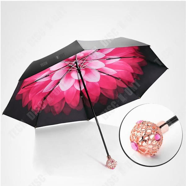 TD® Parasolt med dobbelt formål Diameter 103cm Solbeskyttelse og UV-beskyttelse Forstærket sort gummi Trippel parasol rosa och svart