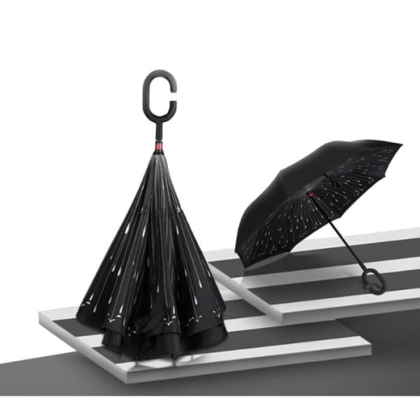Inverterat inverterat paraply Automatisk käpp Stor storlek Vattentät Anti UV C Handtag Hands Free Wet Valgus Svart och vit