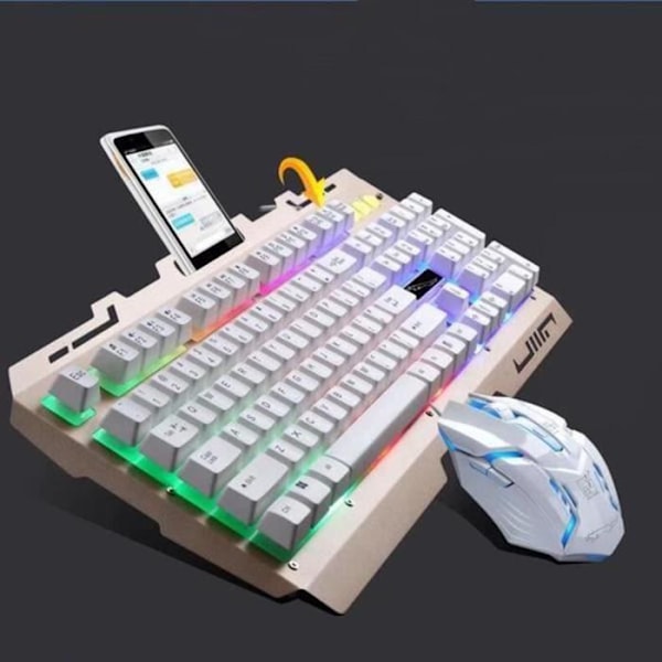 Cool LED-bakgrundsbelyst Ergonomiskt spelmekaniskt tangentbord Gamer-musset (vit) Pr20178