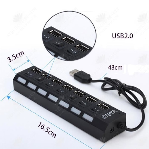 HTBE® Computer Converter HUB Hub Extender Interface One to Seven USB Oberoende Switch med ljus