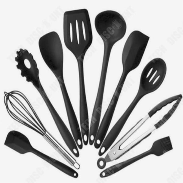 TD® Lot Ustensiles, Mustat silikoniset keittiövälineet, tarttumattomat, keittiövälineet, lasta - Tyypin 11PCS Se