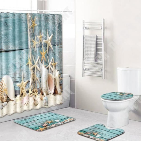 TD® Set Gardin + Duschmatta/Toalettöverdrag/ Tvättbar anti-mögel duschdraperi, WC toalettmatta 180 x 180 cm
