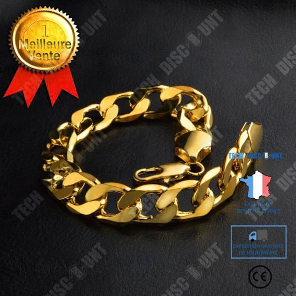 TD® 18k gult guldpläterad 9" figarokedja 10mm brett armband för män present