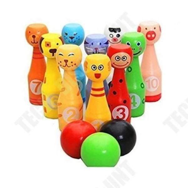 TD® Bowling Game Kit - Mega-Deal Child Mini Wooden Bowling - 10 käglor + 3 färgade och numrerade bollar tillhandahålls