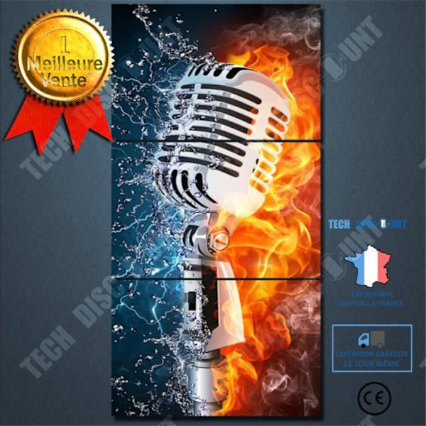TD® Mur Art valokuvat HD tulostettu olohuoneen sisustus kotiin 3 kappaletta Mikrofoni vesi tuli taide kankaat maalaukset Rock musiikki juliste