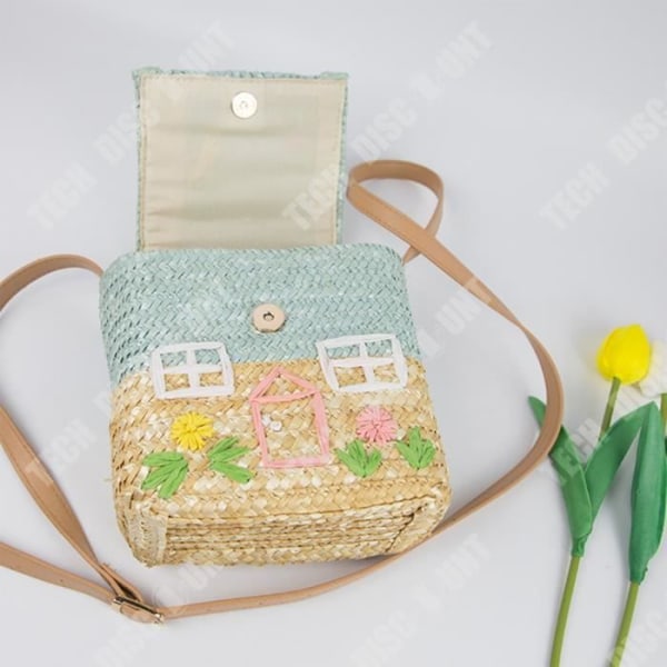 TD® Sød halm taske til børn lille hus broderi feriefotografi tilbehør strikketaske håndtaske ferietaske