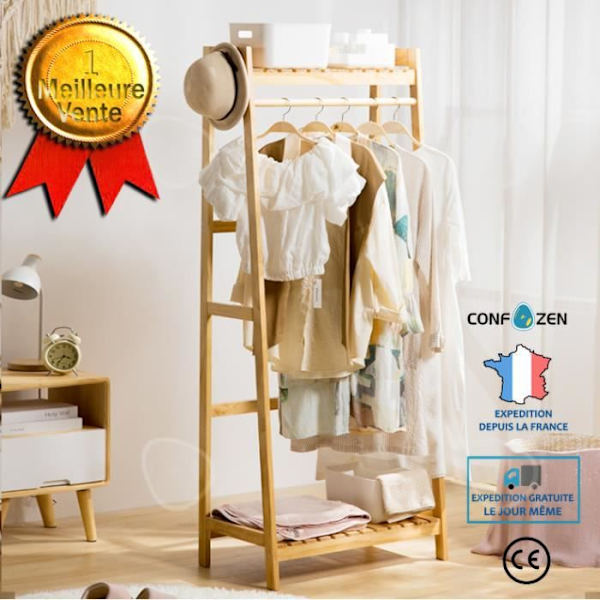 CONFO® Massivtræ kappeholder med stativ til enkel opbevaring af tøj, simpel kappeholder i træ.