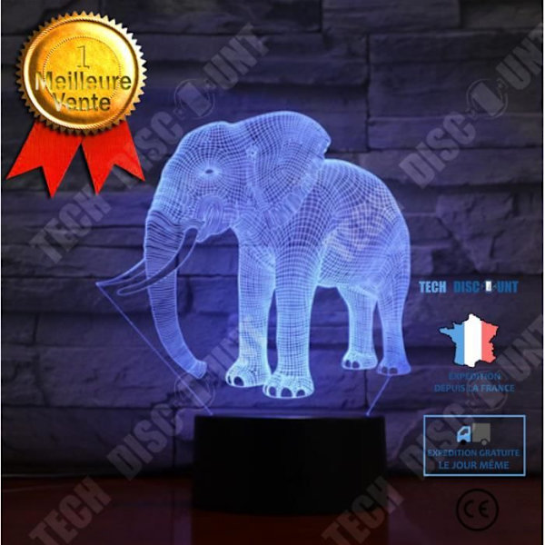 TD® Lampe 3D Optisk LED 7 farver af lys Nattelys 3D LED Nattelys Glad elefant hjemmedekoration