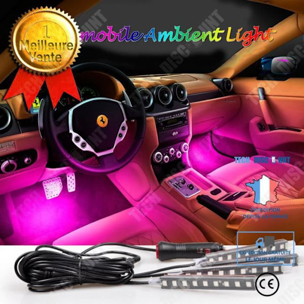 TD® LED-strimmel til bil, neonlys, indre belysning, vehicle atmosphere, knap til lyskontakt, flere farver, sportsbil.