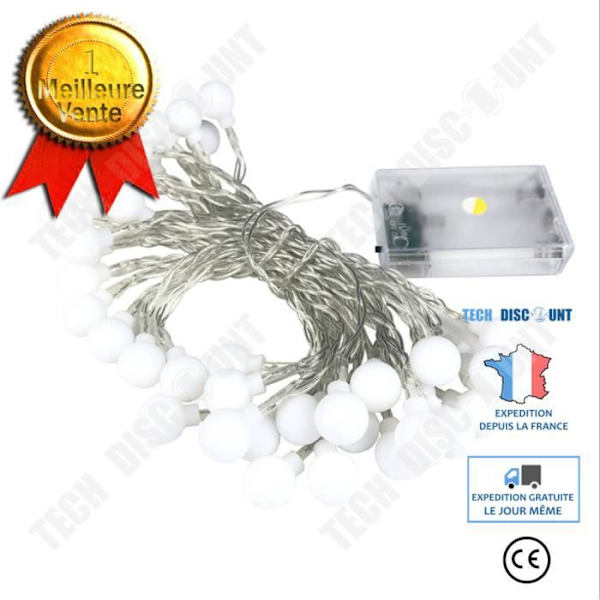TD® Warm White Frosted Small Ball Batteri LED String Lights - 40 bollar - Varmvitt - 6m