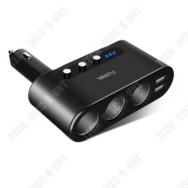 TD® Cigarettändare En för tre Multifunktions elektronisk dubbel USB-metall, digital display billaddare