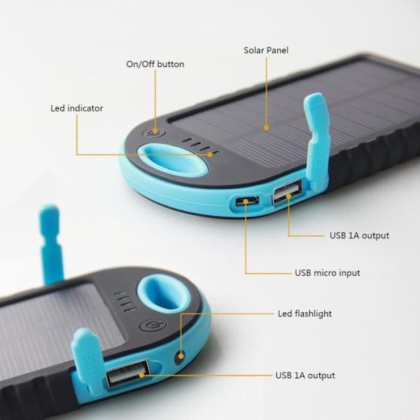 5000mAh Aurinkovoima Pankki Varavirtalähde Kannettava Ulkoinen Akun Kaksois-USB iPhone Android MP4 PSP iPad GPS (Vihreä)